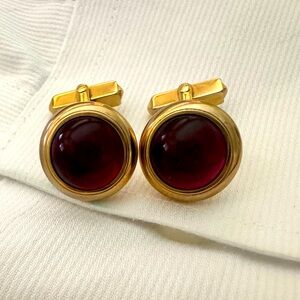 Vintage Swank Elegant Gold Tone and Red Cufflinks